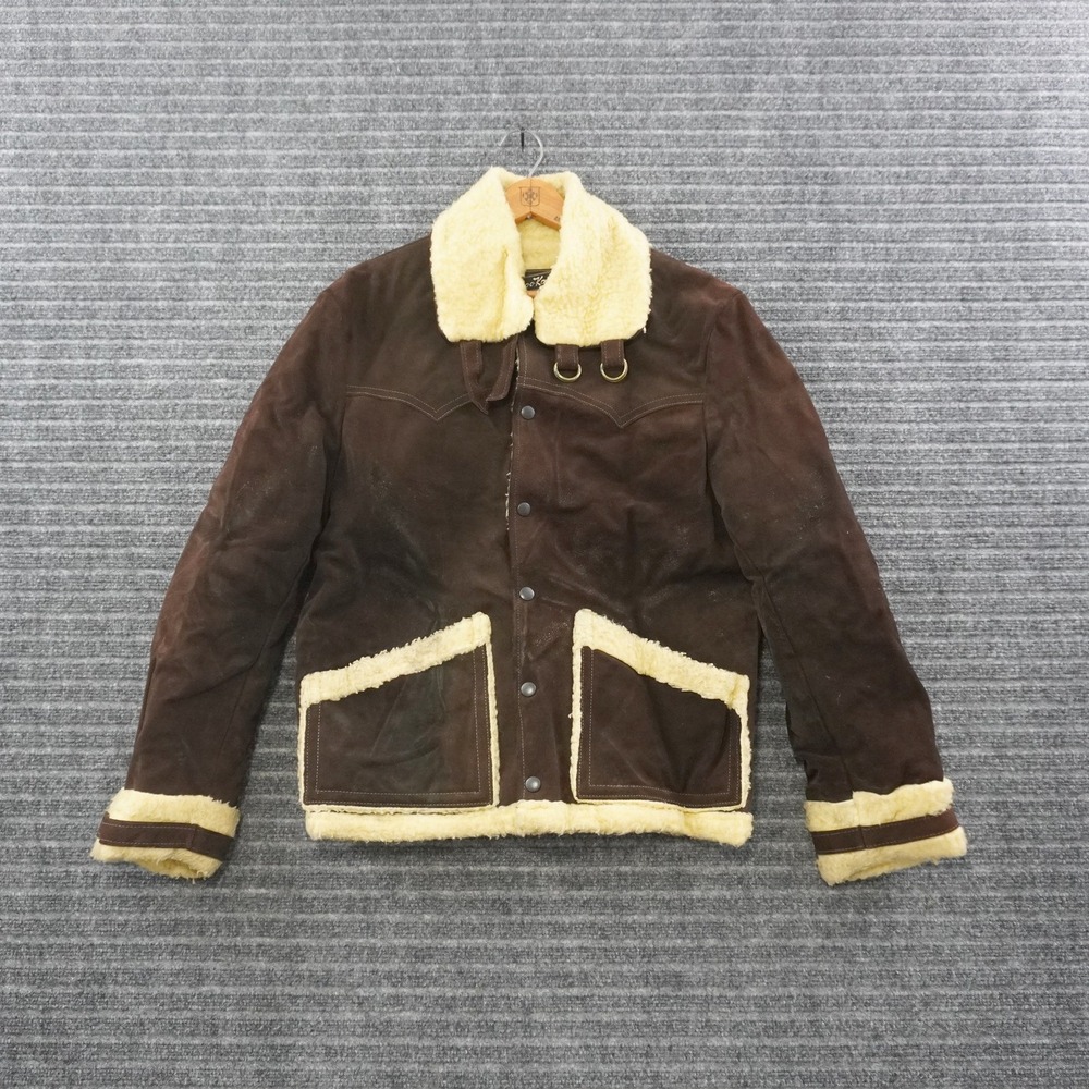 Vintage 70s Joo-Kay Suede Rancher Jacket Mens 38 Brown Western Shearling Trim